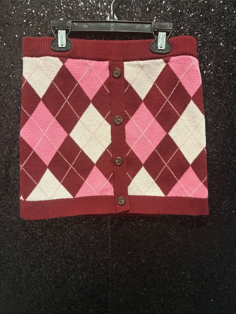 Girls Old Navy Pink Burgundy & Cream Argyle Button-Front Knit Skirt